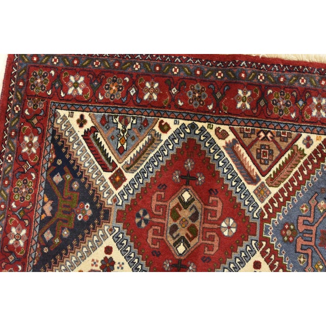 Yalameh Rug 3'5'' X 5'11'' Multicolor Wool Vintage Tribal Hand-Knotted Carpet For Sale In Philadelphia - Image 6 of 12