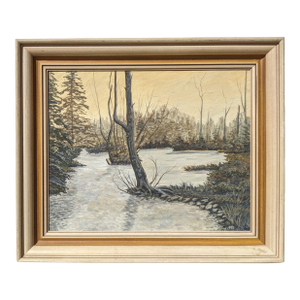 Vintage Original Winter Forest Landscape Painting Framed and Signed
