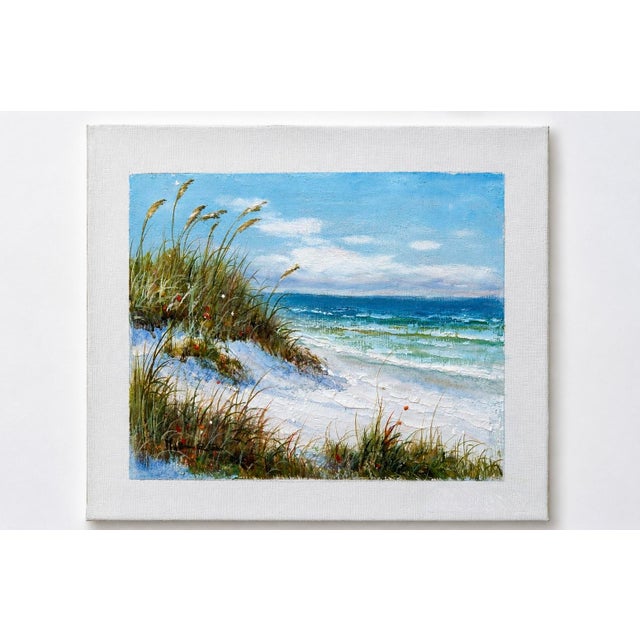 Nautical Original Coastal Beach Dune Oil Painting on Canvas | Ocean Seascape With Sea Oats, 8 X 10" (Unstretched) For Sale - Image 3 of 3