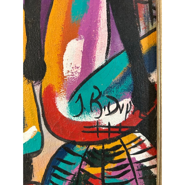 1960s Vintage 1960’s Mid Century Abstract Haitian Folk Art Painting For Sale - Image 5 of 9