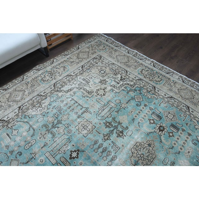 1970s 1970s Vintage Persian Handmade Wool Cotton Light Blue Area Rug For Sale - Image 5 of 11