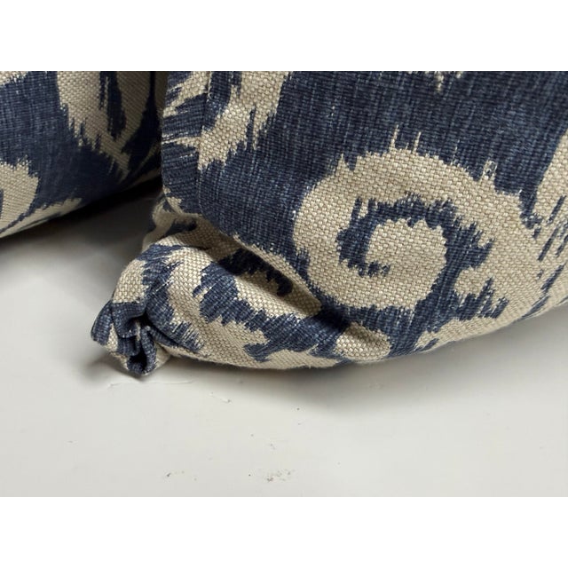 Bespoke Blue + Ivory Ikat Damask Throw Pillows, Pair For Sale - Image 9 of 12