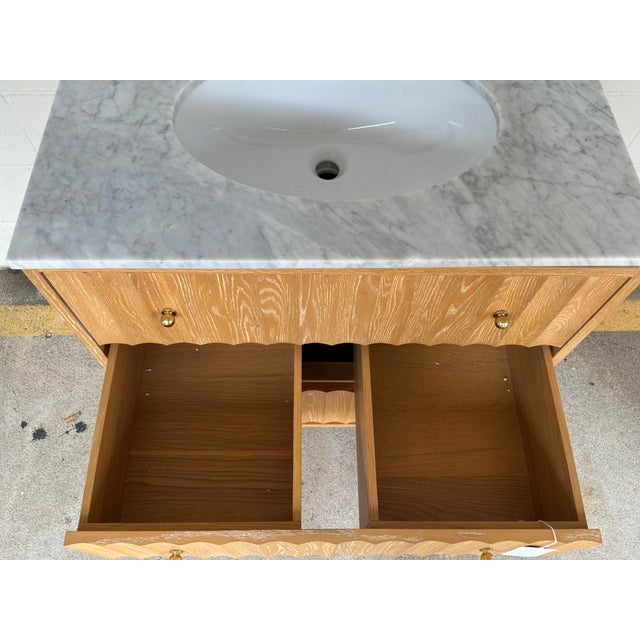 2020s Worlds Away Modern Fluted Oak and White Marble Sink Vanity For Sale - Image 5 of 7