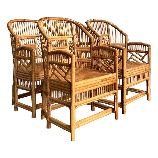 Vintage Boho Rattan Brighton Pavillion Dining Chairs - Set of 4 For Sale