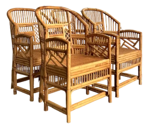 Vintage Boho Rattan Brighton Pavillion Dining Chairs - Set of 4