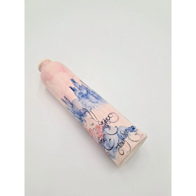 1980s Pink Floral Studio Pottery Vase With Purple Accents, Signed by Artist For Sale - Image 4 of 6