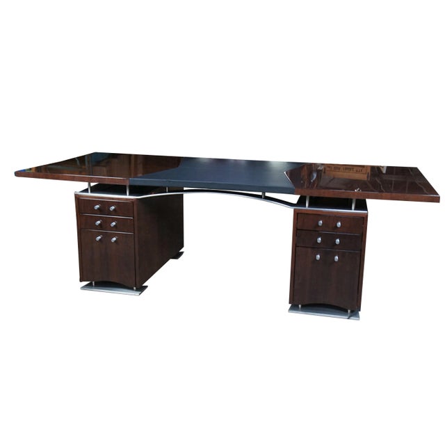 Contemporary 1970s Dakota Jackson French Art Deco Postmodern Mahogany Partners Desk For Sale - Image 3 of 12