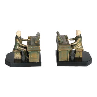 Pr. Art Deco Period Bookends of Piano Player Marked Jbh J. Ruhl Dated 1932 For Sale
