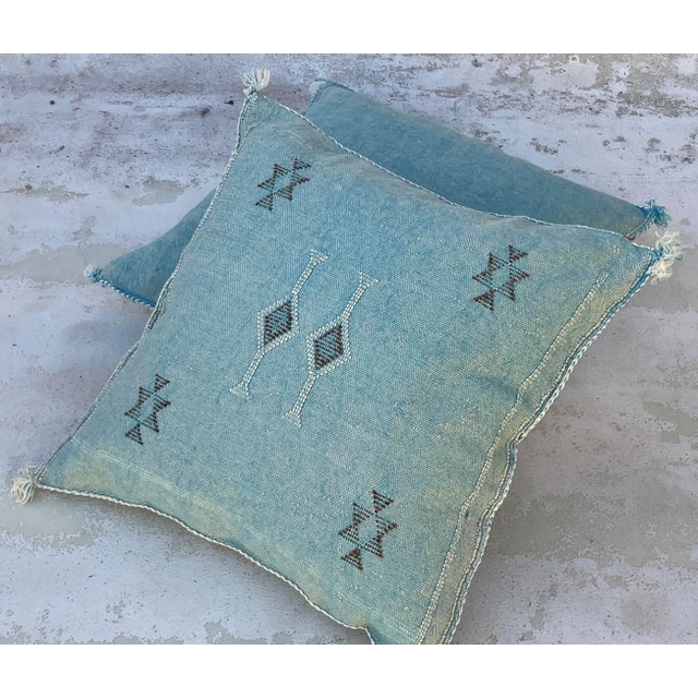 Textile Early 21st Century Moroccan Light Green Sabra Pillow Covers- a Pair For Sale - Image 7 of 9