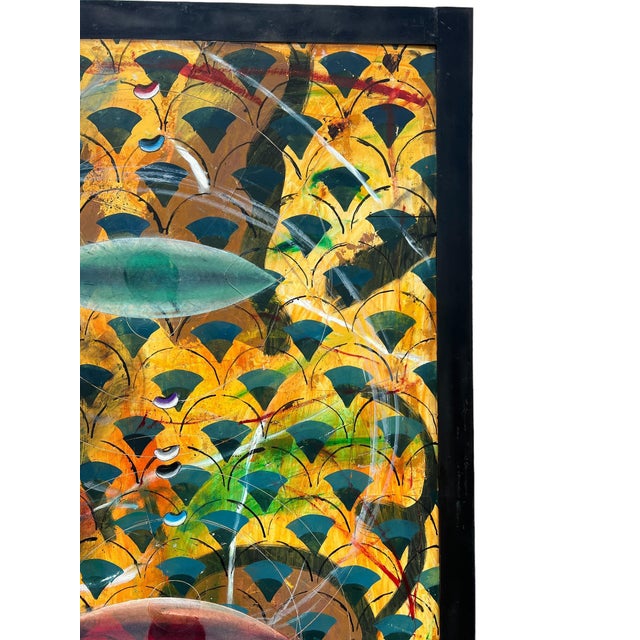 Yuval ShaulLarge Israeli Abstract Pattern & Decoration Oil Painting Yuval Shaul Steel Frame For Sale - Image 9 of 10