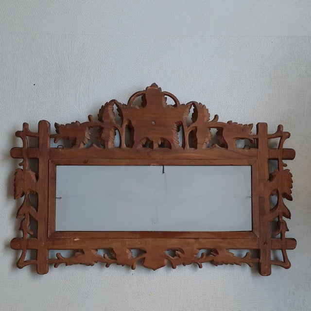 Hand Carved Black Forest Wall-Mounted Mirror, 1906 For Sale - Image 6 of 7