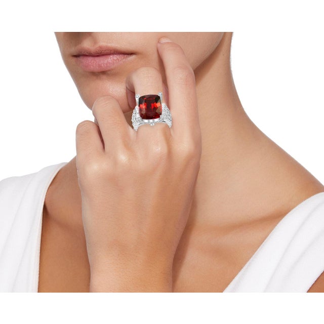 14.5 Carat Cushion Shape Rhodolite Garnet and 2 Carat Diamond Ring 18 Karat Gold For Sale - Image 18 of 18