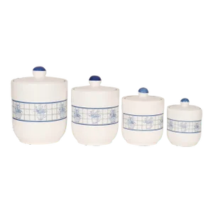 Blue & White Stoneware Canisters - Set of 3