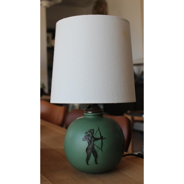 Danish Art Deco Green Ceramic Ball Table Lamp by P. Ipsens Enke, 1940s For Sale - Image 3 of 11
