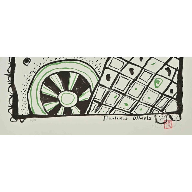 Madness Wheels is an artwork realized by the English artist Martin Bradley. Lithograph on paper, hand-signed, titled on...