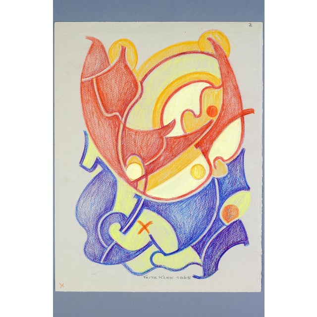 A lively abstract organic drawing, conceived as an ornamental composition in strong, radiant colors. Executed in colored...
