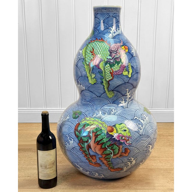 A Chinese Kangxi Reign of the Qing Dynasty Floor Vase Monumental Sized, Stands 29" Porcelain Glazed With Heavily Detailed...