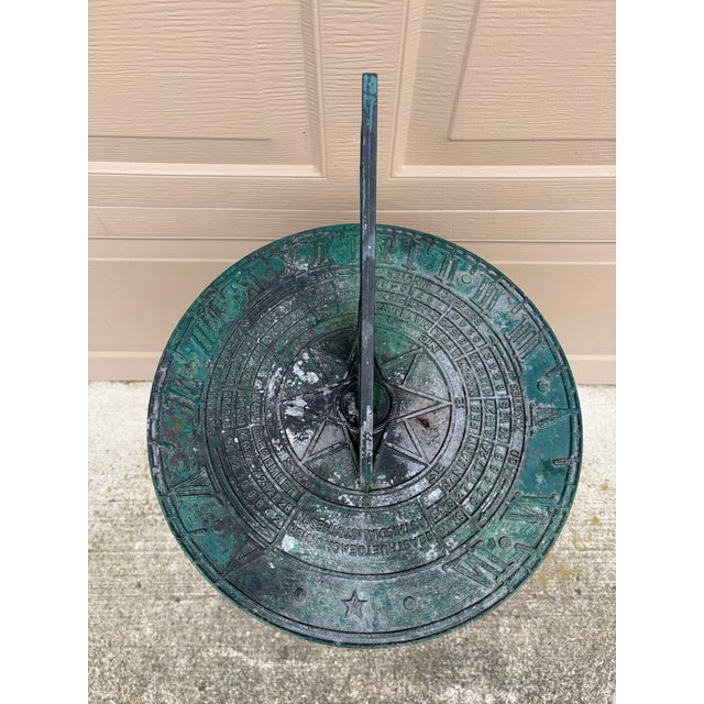 Vintage English Country Classical Verdigris Iron Garden Sundial on Pedestal For Sale - Image 9 of 12