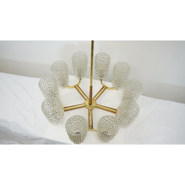 Mid-Century Modern Large Mid-Century Teak and Brass Chandelier by Rupert Nikoll, 1960s For Sale - Image 3 of 9