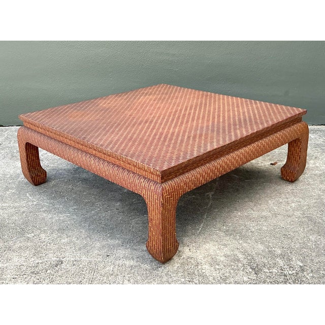 Chinoiserie Vintage Baker Wrapped Raffia Ming Coffee Table For Sale - Image 3 of 12