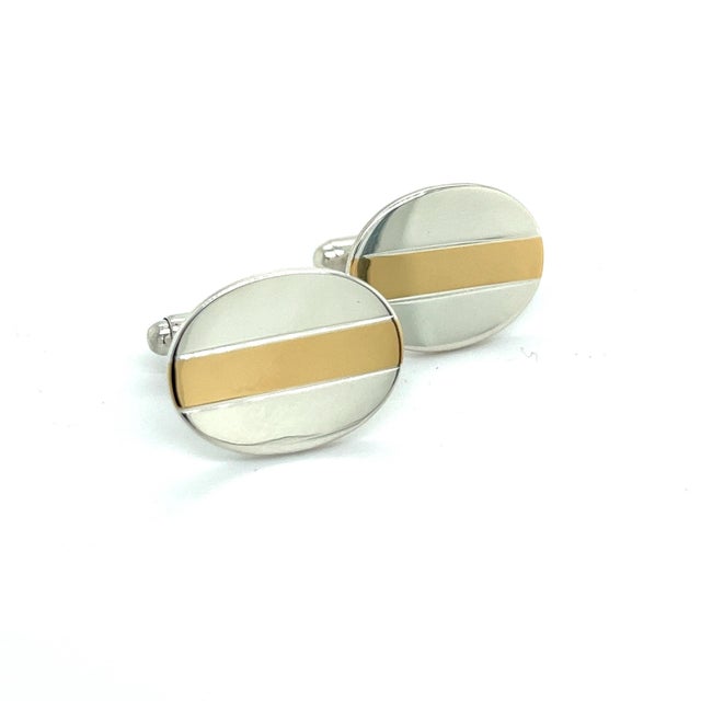 1990s 1990s Tiffany & Co Authentic Estate Oval Cufflinks 18k YG + Sterling Silver, 2 Pieces For Sale - Image 5 of 12
