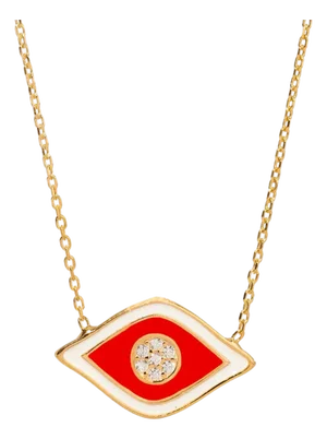 Vivid Orange Enamel Evil Eye Pendant Gold & Diamond Necklace
