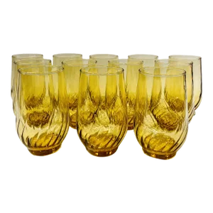 Set of 12 Libby Vintage Amber Honey Twist Glasses Tumblers