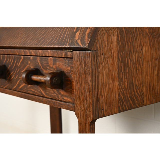 Stickley Brothers Style Antique Mission Oak Arts & Crafts Drop Front Secretary Desk, Circa 1910 For Sale - Image 11 of 18