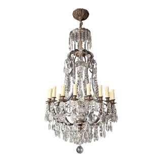 1930s French Lustre Art Nouveau Crystal Chandelier For Sale