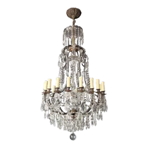1930s French Lustre Art Nouveau Crystal Chandelier