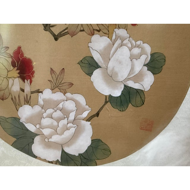 Wood Vintage Chinese Watercolor Painting on Silk Framed Pictures Birds Floral Signed - a Pair For Sale - Image 7 of 12