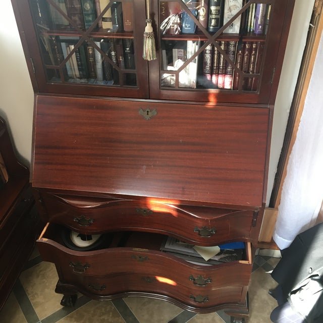 Solid Wood Secretary Desk With Glass-Front Hutch | Chairish