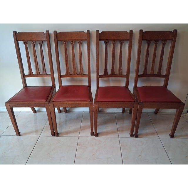 Early 20th Century Set of 4 Original Arts and Crafts Oak Dining Chairs - Timeless Craftsmanship. For Sale - Image 5 of 12