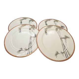 Vintage Hakusan Hand Painted 8" Plates Bamboo/Red-Gold Trim-Japan Plates, Set of Four For Sale