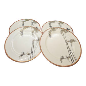 Vintage Hakusan Hand Painted 8" Plates Bamboo/Red-Gold Trim-Japan Plates, Set of Four