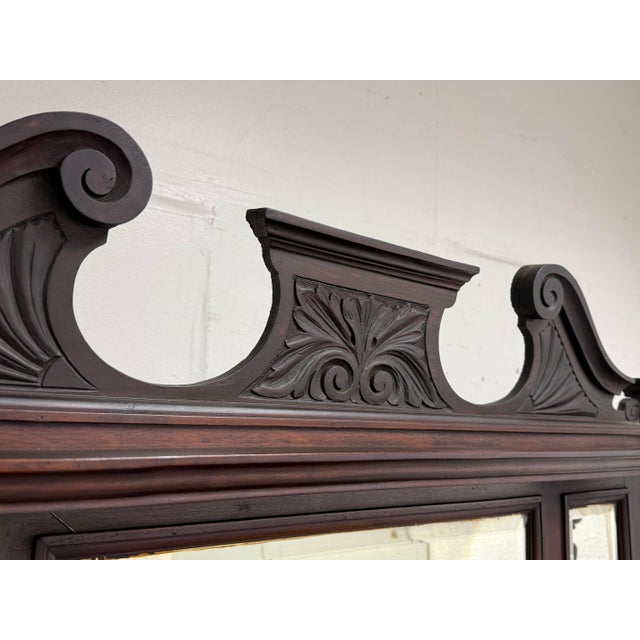 Brown Victorian Carved Mahogany Triple Mirror Sideboard, Antique For Sale - Image 8 of 12