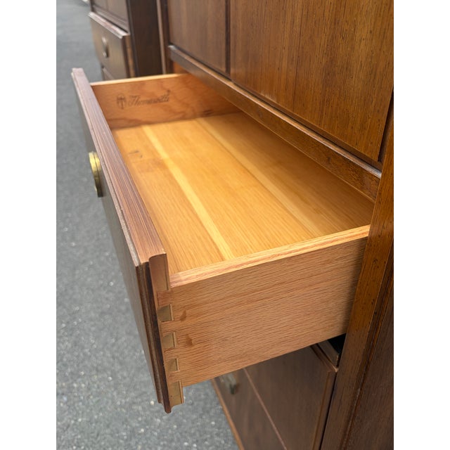 Wood Pair Vintage Thomasville Campaign Style Tall Cabinets For Sale - Image 7 of 12