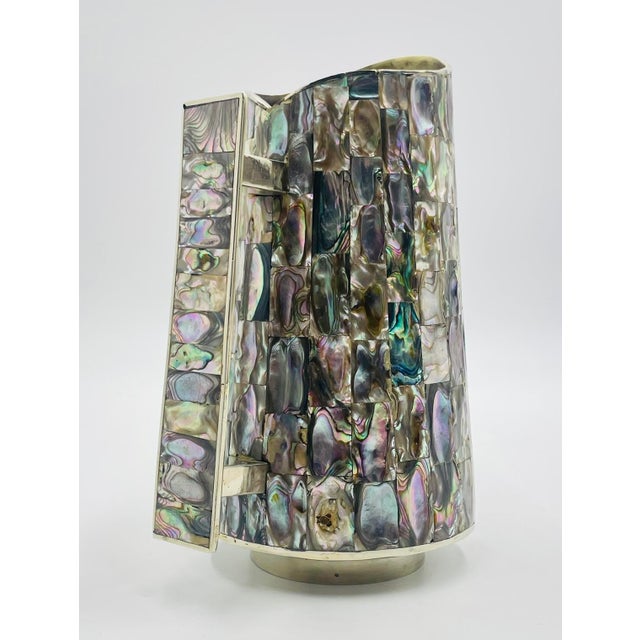 1960s 1960s Mid-Century Modern Mexican Alpaca Silver & Abalone Shell Pitcher, Signed Lhg, Taxco For Sale - Image 5 of 16