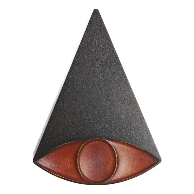 Eyeconic — Geometric Eye Wall Sculpture, Large Wall Relief in Black & Red Hues For Sale