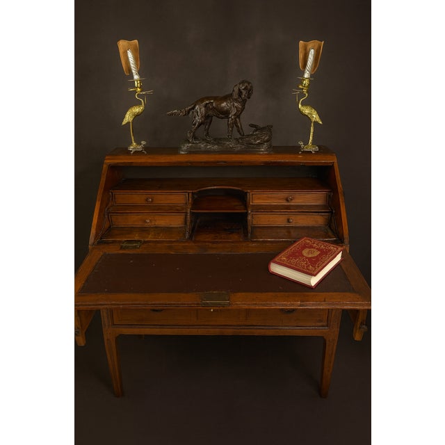 Burgundy Castle Sloping Desk with Allegorical Marquetry and Secret Drawer 18th Century For Sale - Image 4 of 9