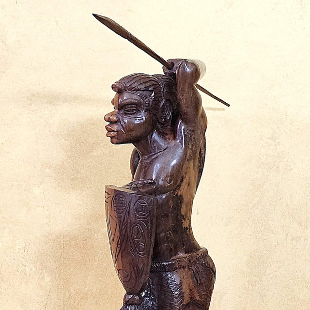 Mid 20th Century Vintage Hand-Carved Filipino Igorot Warrior Wood Sculpture – 23” For Sale - Image 5 of 18