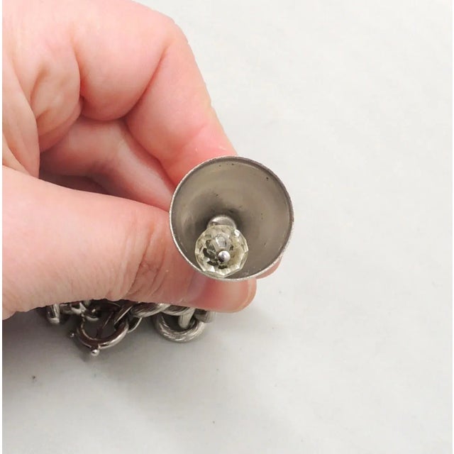 Napier Vintage Signed Napier Rhodium Plated "Wedding Bell" Charm Bracelet For Sale - Image 4 of 7