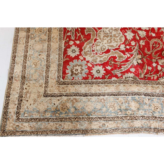 Red 19th Century Persian Tabriz Red Hand Knotted Wool Carpet For Sale - Image 8 of 8