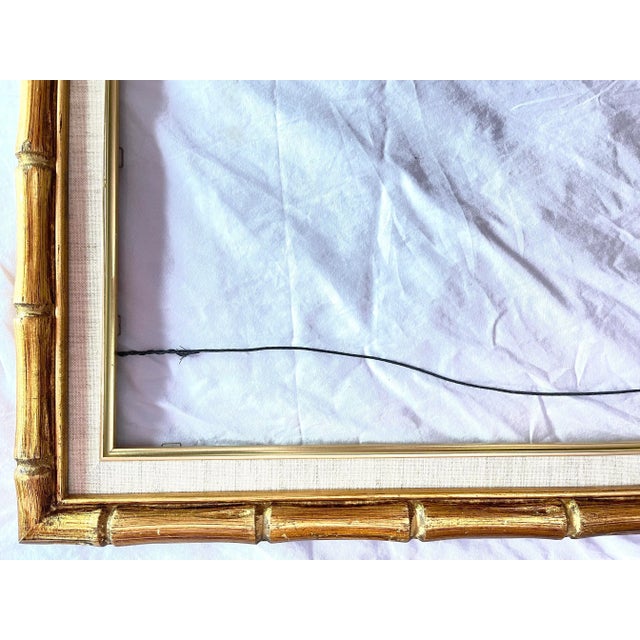 1950s Giltwood Bamboo-Style Linen Wood Picture Frame For Sale - Image 10 of 13