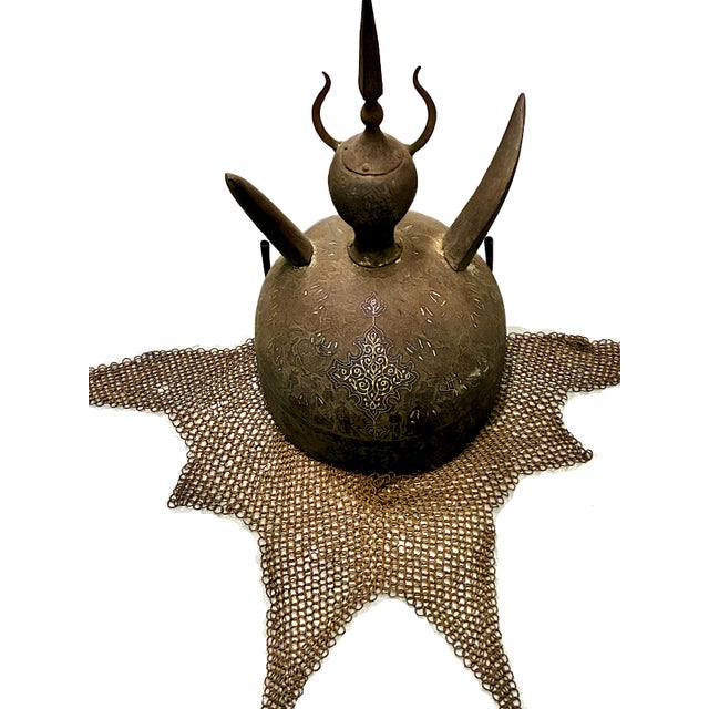 19th-Century Ceremonial Kulah Khud Helmet With Chainmail For Sale - Image 4 of 6