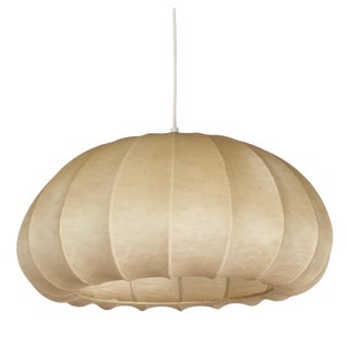 Mid-Century Modern Beige Flat Dome Cocoon Pendant Light by Achille Castiglioni for Hille, Italy, 1960s For Sale