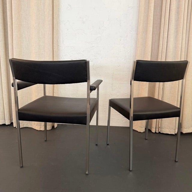 1960s Minimalist Leather Dining Chairs by Ernst Lauclair for Girsberger, Switzerland For Sale - Image 11 of 14