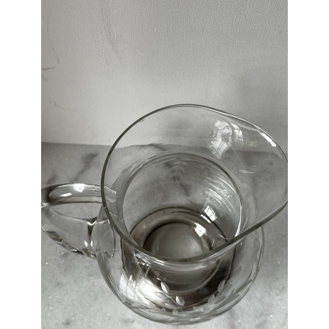 1930s Etched Crystal Pitcher, Also Known as a "Pot Belly Pitcher," With a Sterling Silver Base For Sale - Image 4 of 12