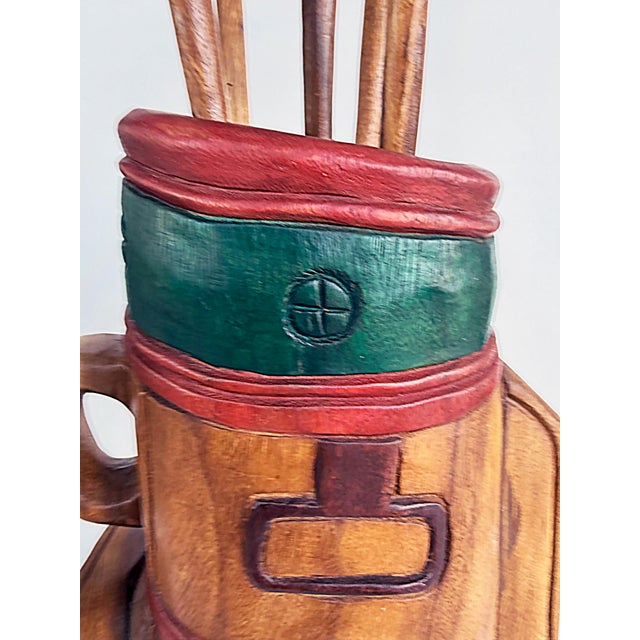 Mid-Century Modern Vintage Life-Sized Carved Wood Set of Golf Clubs Sculpture and Bag For Sale - Image 3 of 10