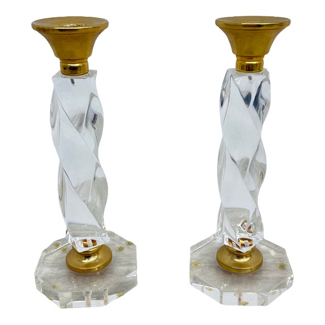 Twisted Acrylic Glass Candleholders, 1970s, Set of 2 For Sale